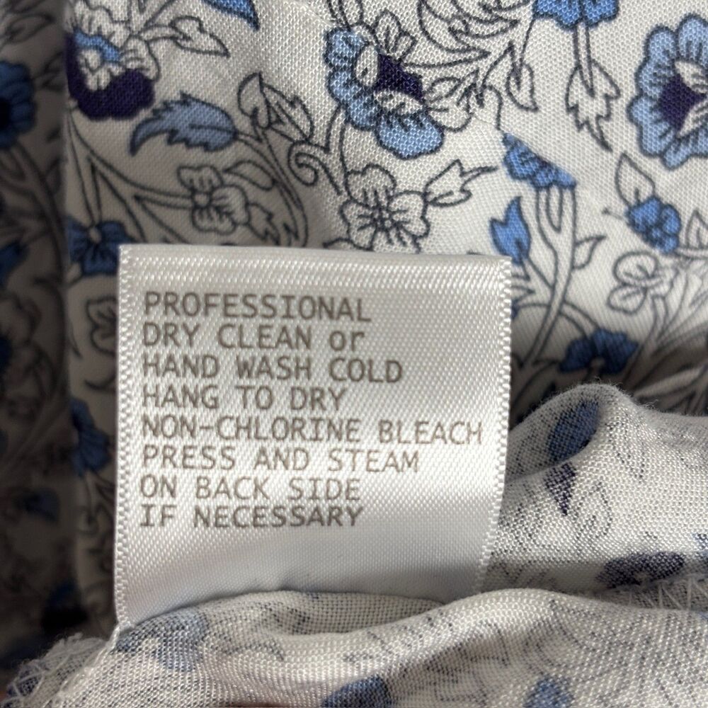 Jones New York JNY Floral V Neck Blouse 2X Blue White Tie Sleeve Boho Coastal - Picture 7 of 11